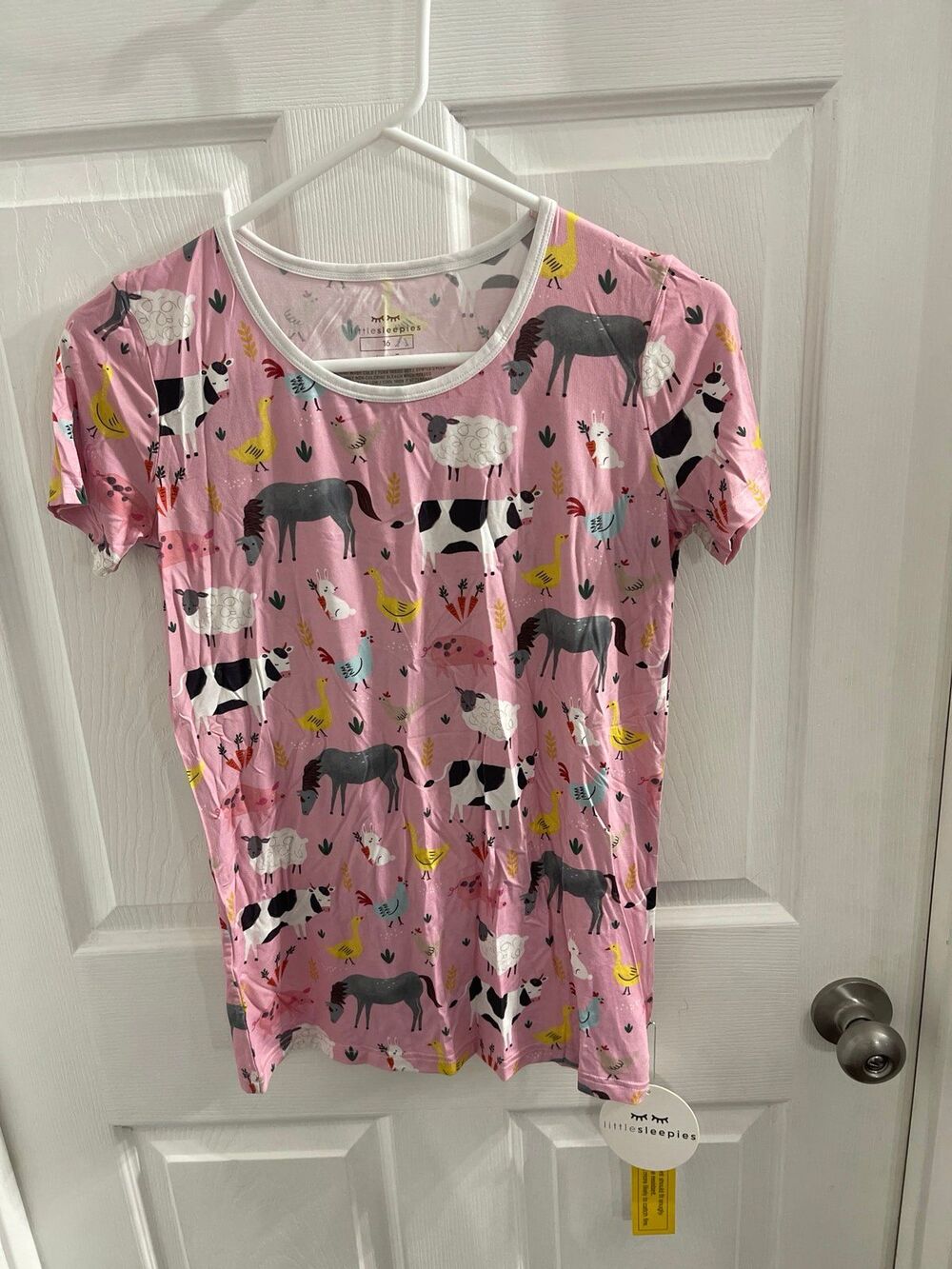 Little Sleepies Pink Farm Animals Pajama Top Size 16 New With Tags